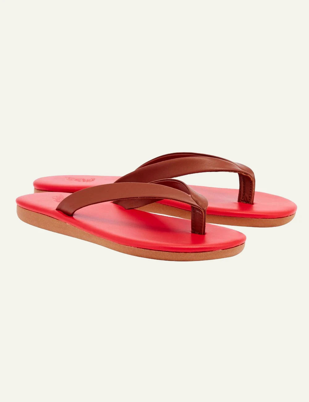 Ancient Greek Sandals Saionara cotto red thong sandal me leather strap profile view