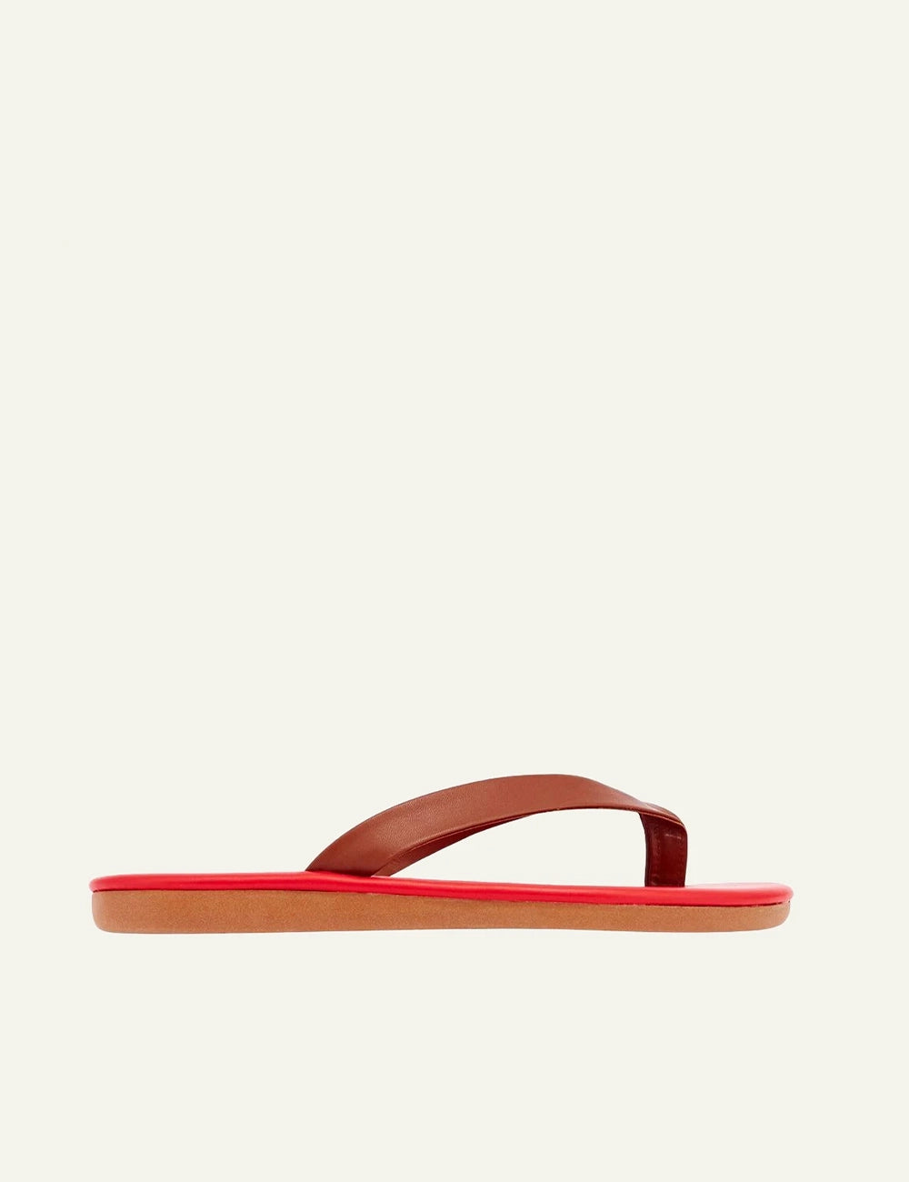 Ancient Greek Sandals Saionara cotto red thong sandal me leather strap side view
