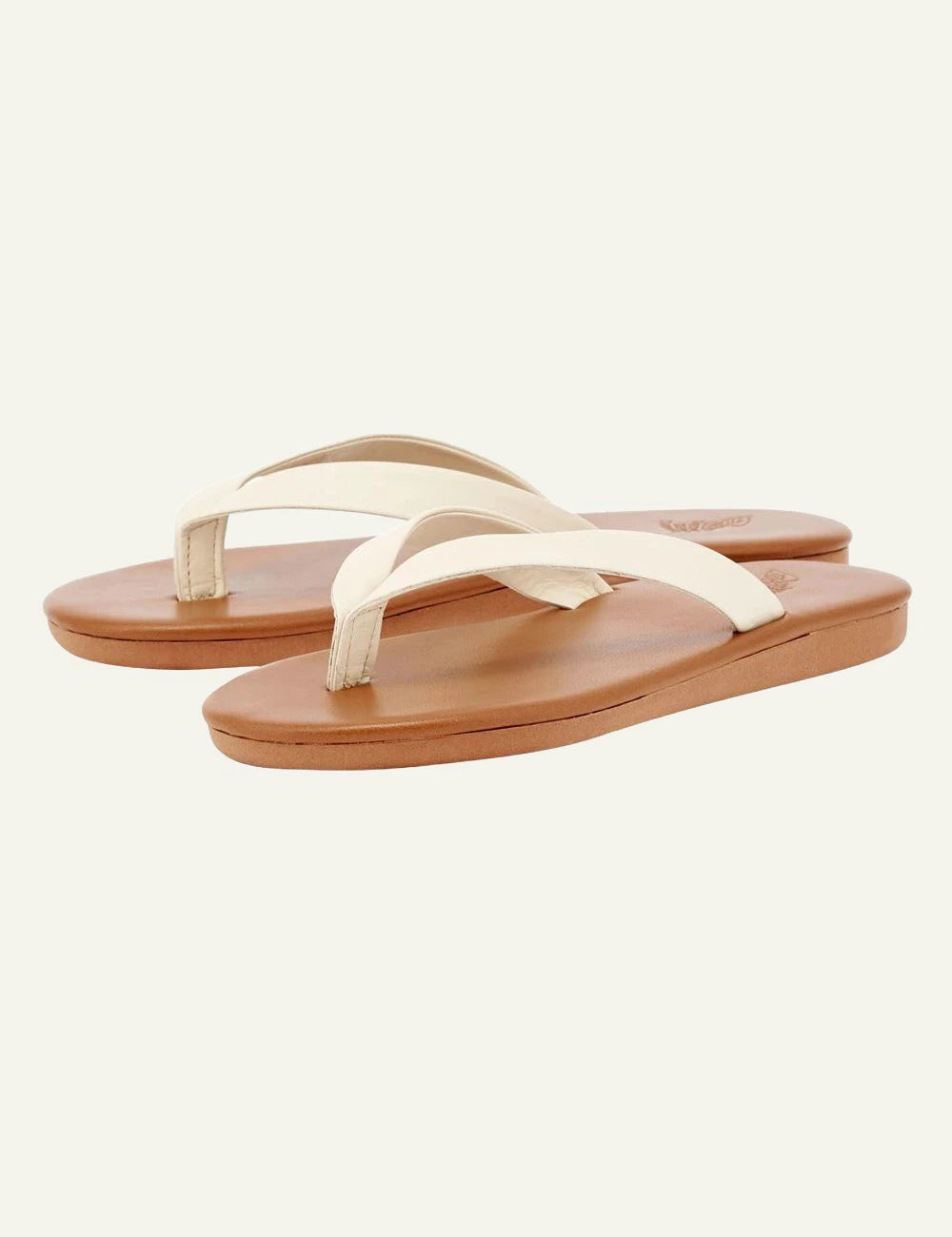 Ancient Greek Sandals Saionara off white cotto thong sandal me leather strap profile view