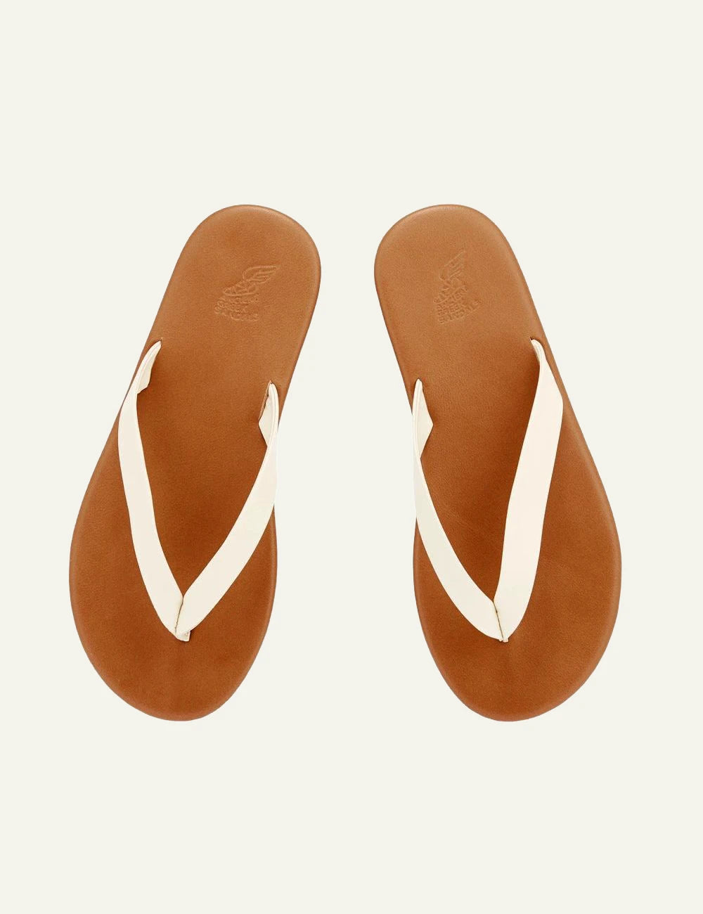 Ancient Greek Sandals Saionara off white cotto thong sandal me leather strap top view