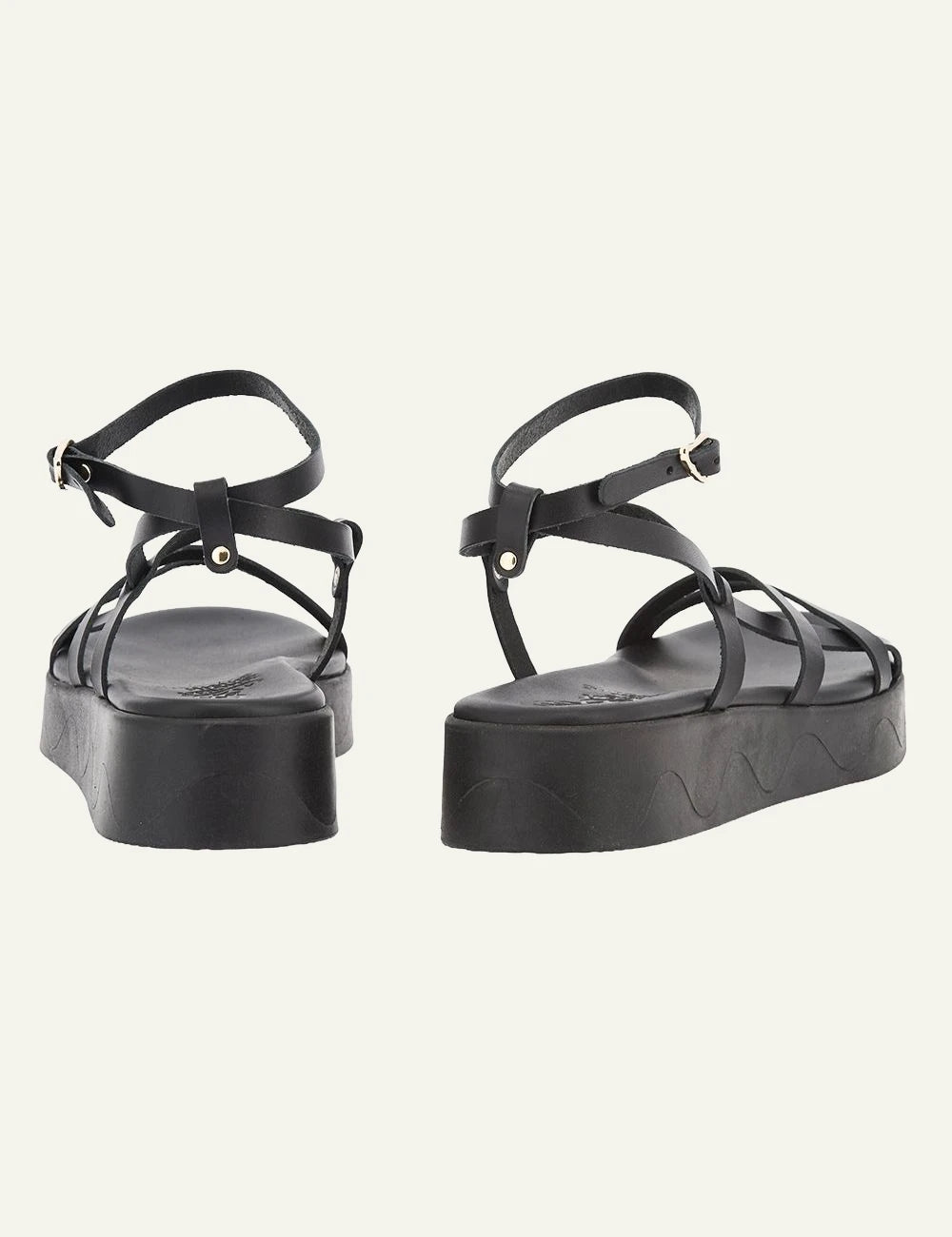 Ancient Greek Sandals Stiliani black strappy sandal me ankle strap platform back view