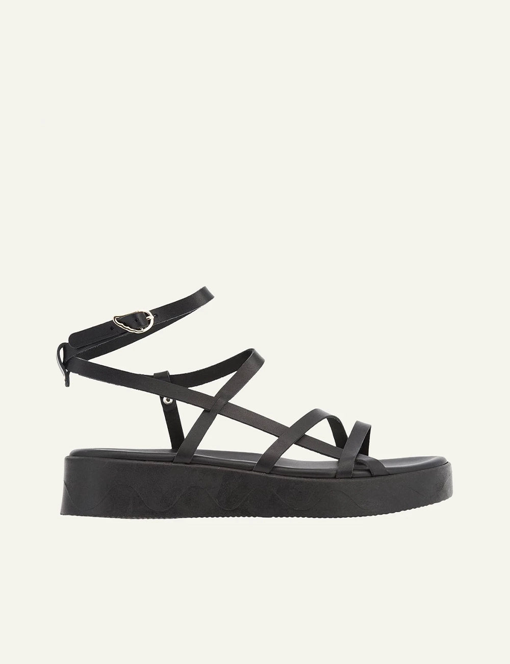 Ancient Greek Sandals Stiliani black strappy sandal me ankle strap platform side view