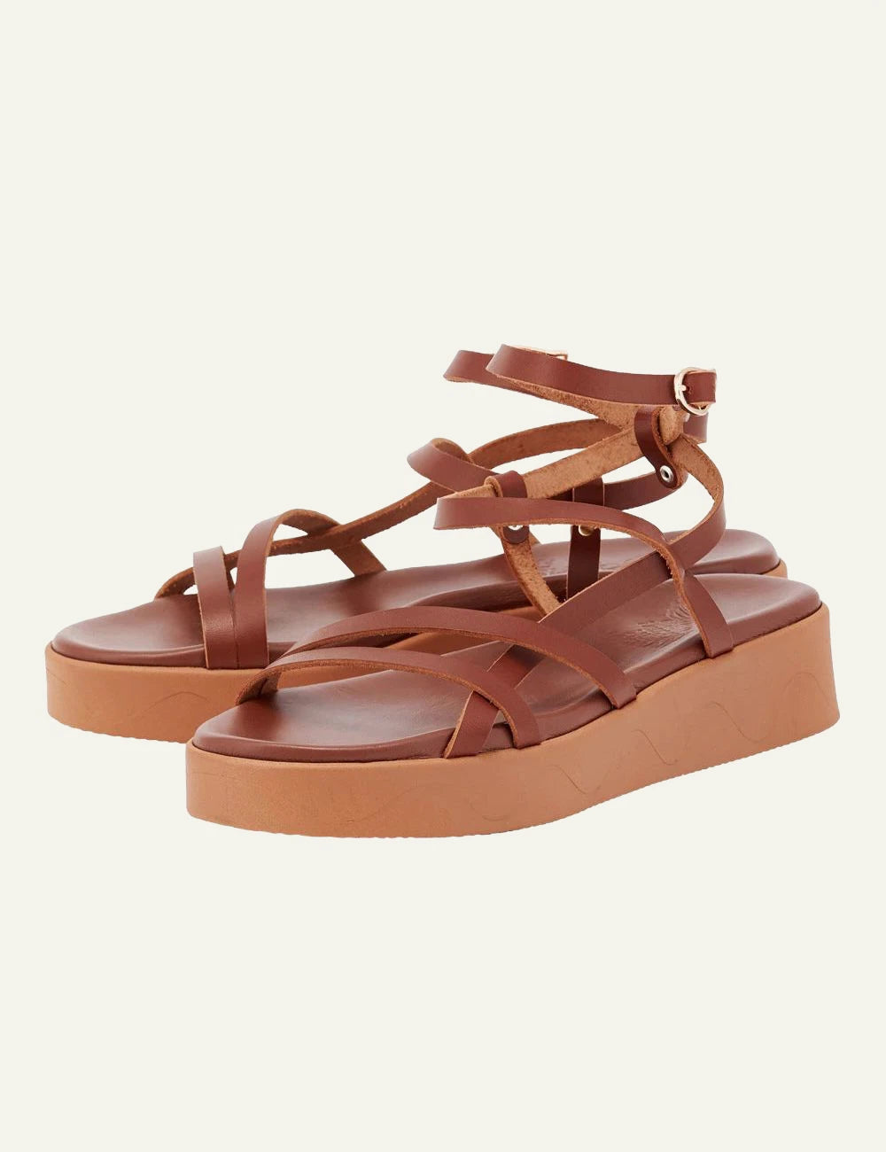 Ancient Greek Sandals Stiliani natural cotto strappy sandal me ankle strap platform profile view