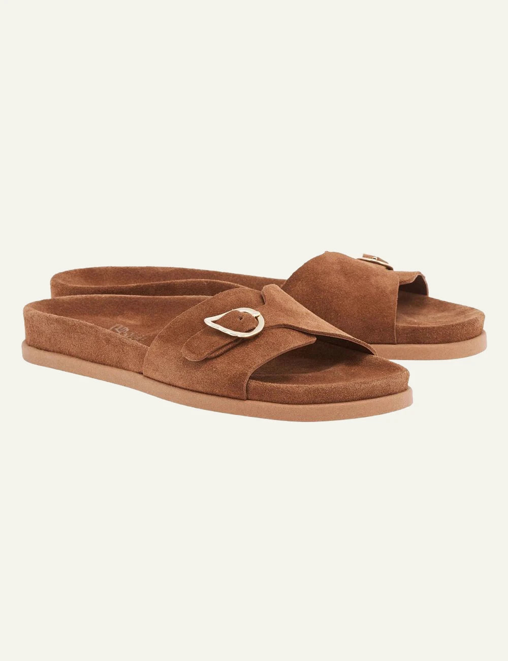 Ancient Greek Sandals Stoa rust suede slide me buckle strap angled view