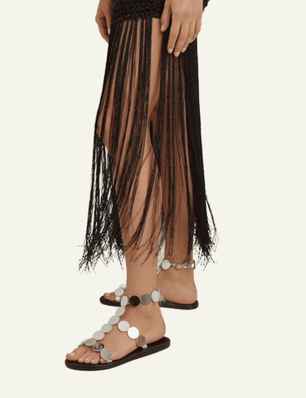 Ancient Greek Sandals Triton gold disc gladiator sandals me metallic circles side model view
