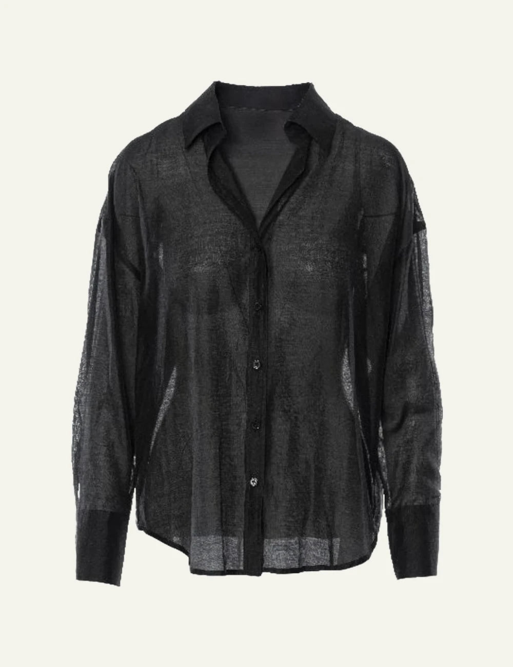 Anonyme black sheer shirt button up long sleeve lightweight front flat view