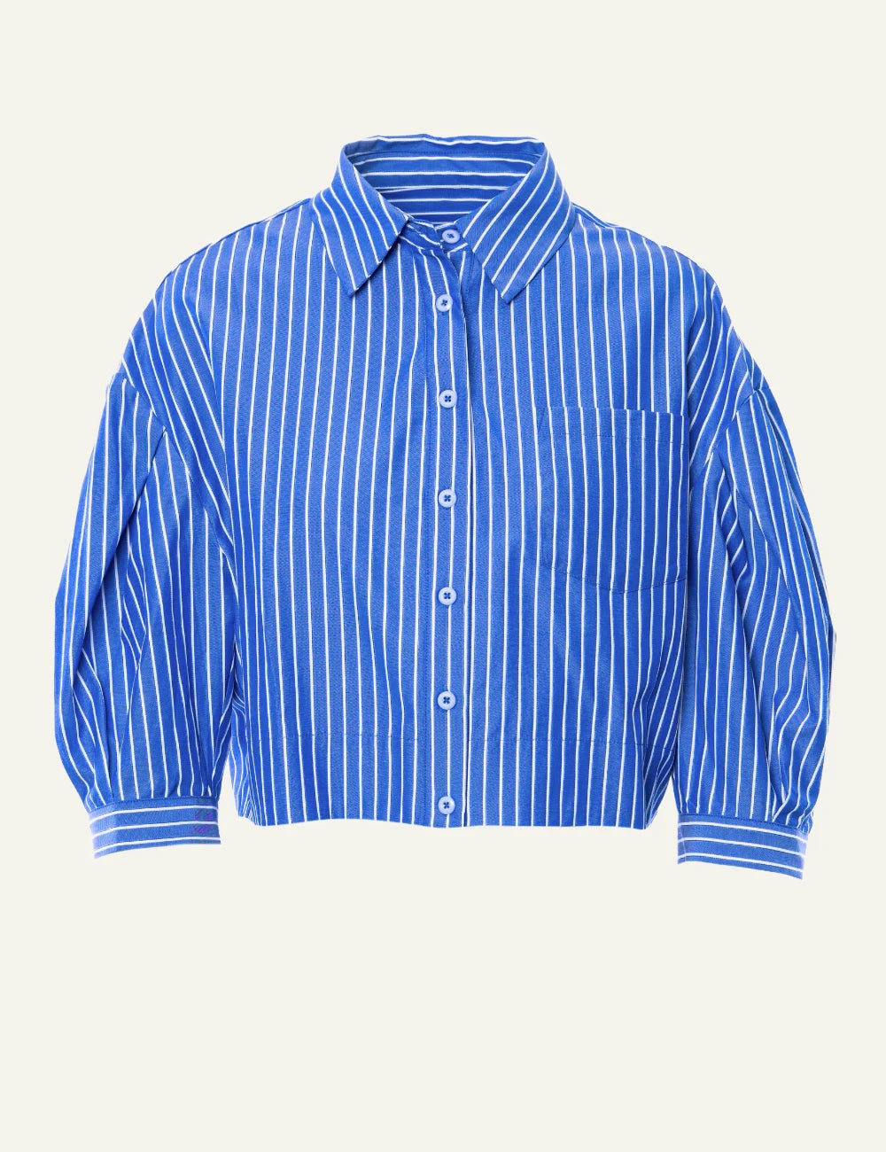 Anonyme blue striped shirt cropped button up long sleeve front flat view