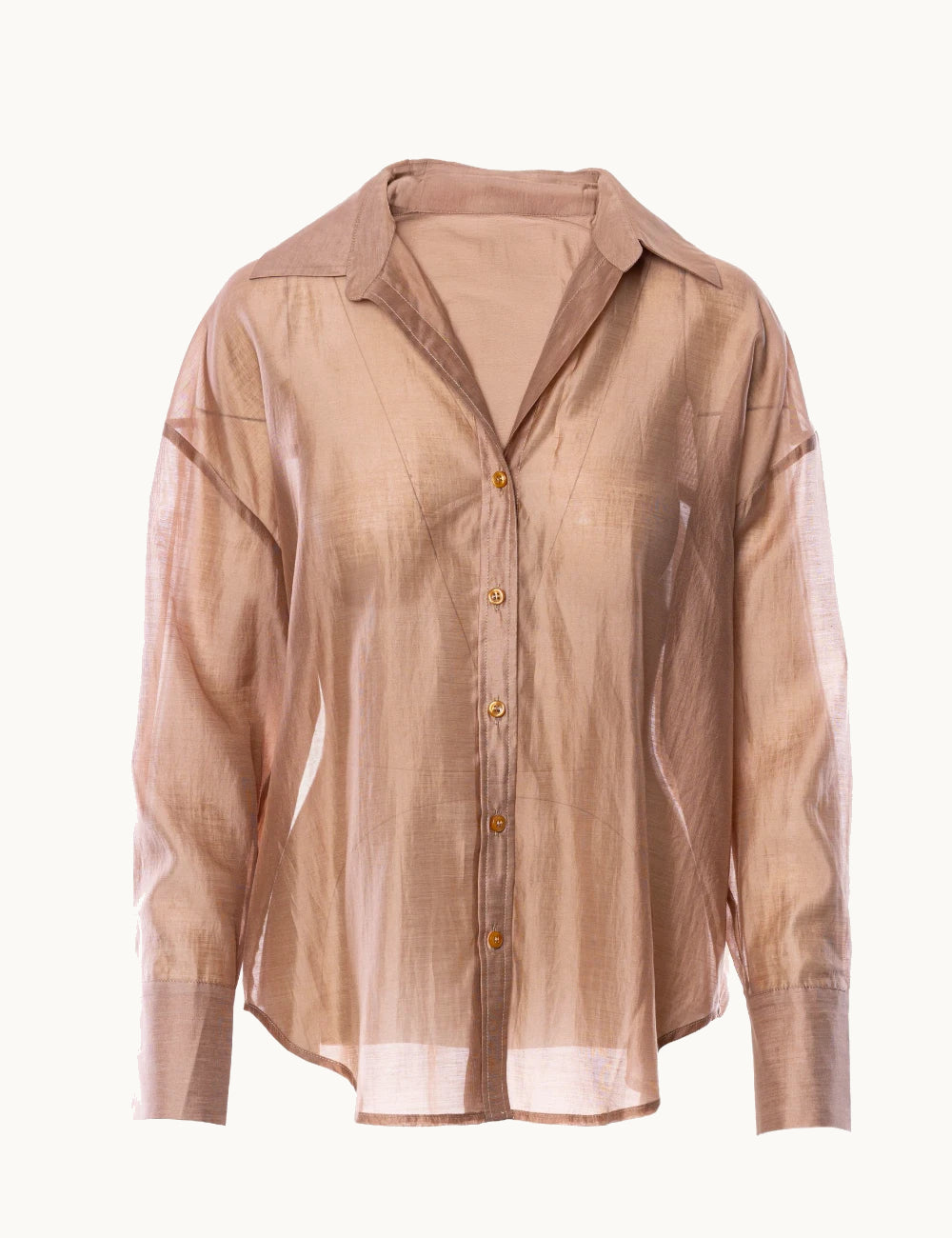 Anonyme bronze sheer shirt button up long sleeve lightweight front flat view