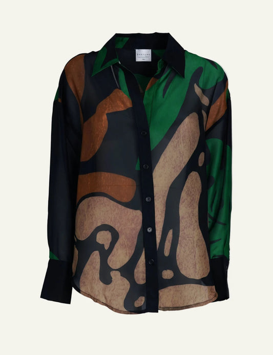 Anonyme shirt emerald abstract print loose fit viscose style front flat view