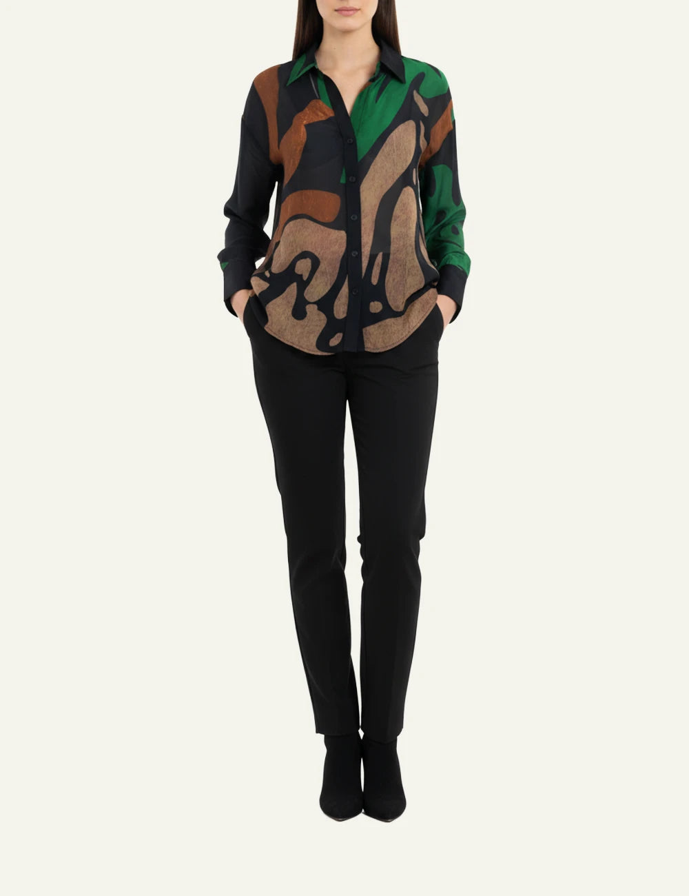 Anonyme shirt emerald abstract print loose fit viscose style front full body view