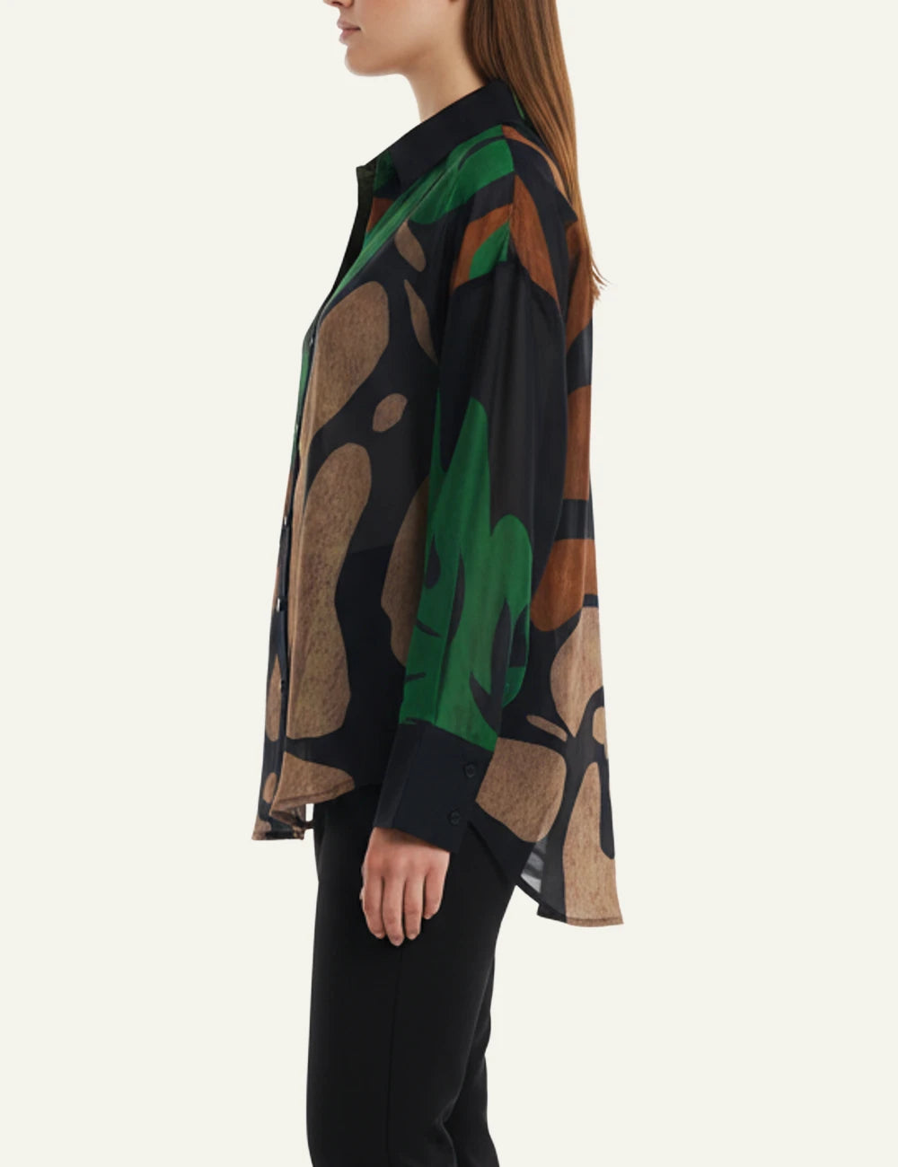 Anonyme shirt emerald abstract print loose fit viscose style front side view
