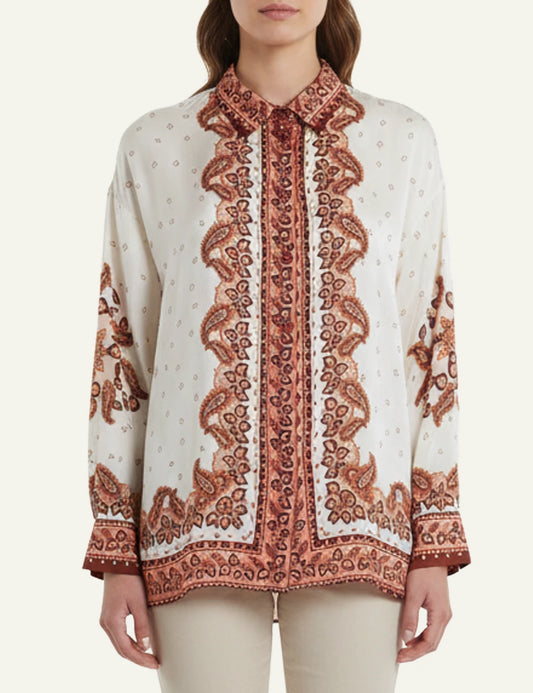 Anonyme Jackie shirt brick ethnic print viscose loose fit front model view