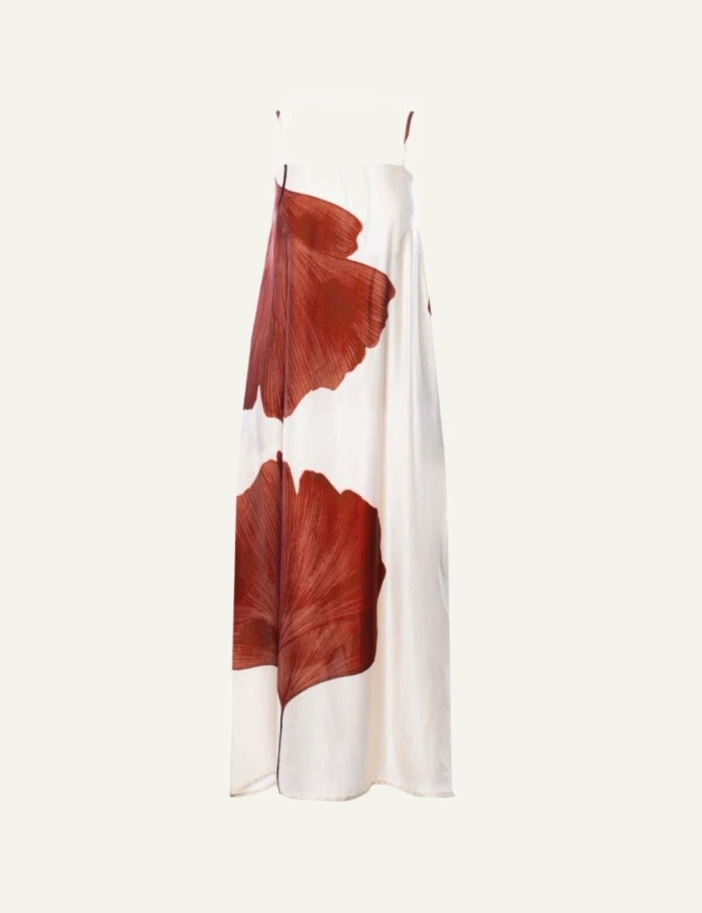 Anonyme leaf longdress white red leaf print viscose straps front flat view