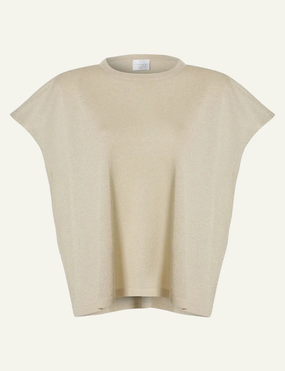 Anonyme lurex knit top gold sand short sleeve round neck front flat view