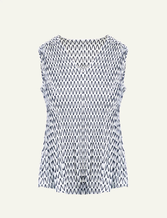 Anonyme sleeveless top black white pattern V neck relaxed fit front flat view