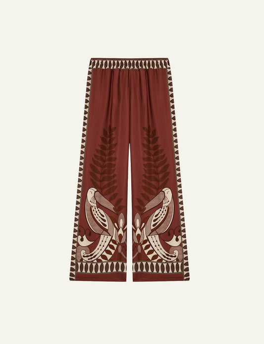 Anonyme wide leg pants brick ethnic print viscose front flat view