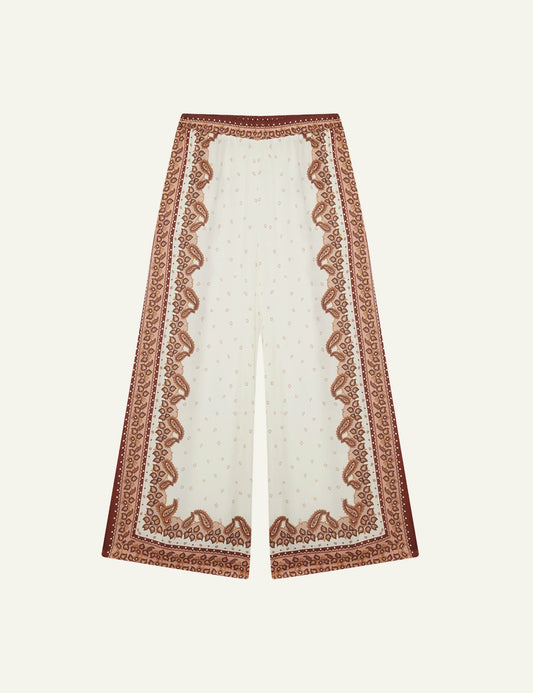 Anonyme wide leg pants multicolor ethnic border print viscose front flat vew