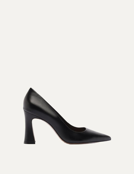 Arezzo Women’s Black Leather Flared Block-Heel Pumps side view