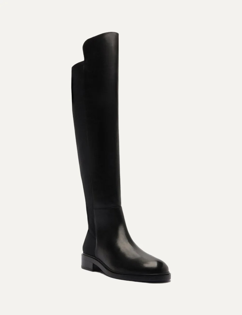  Arezzo Women’s Black Leather Over-the-Knee Block-Heel Boots front angle view