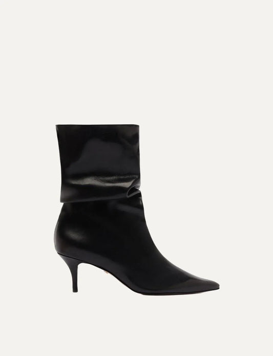 Arezzo Women’s Black Leather Slouchy Kitten-Heel Ankle Boots side view