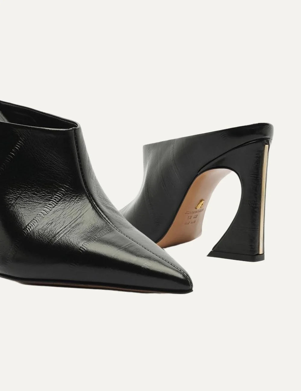 Arezzo Women’s Black Textured Leather Flared-Heel Mules pair view