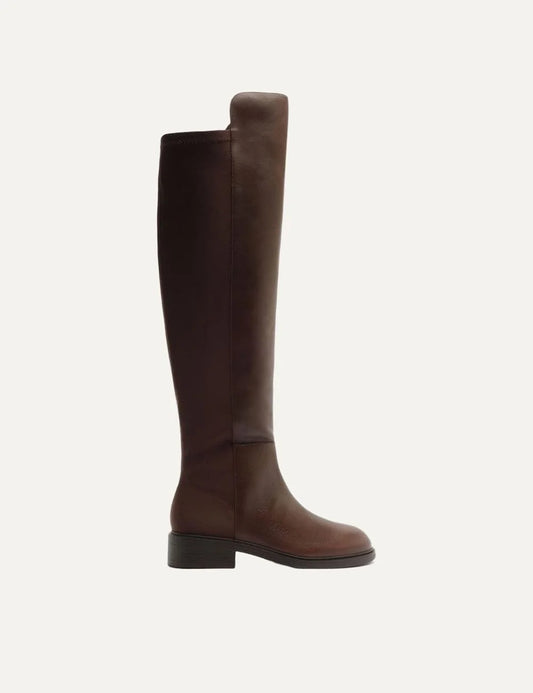 Arezzo Women’s Brown Leather Over-the-Knee Block-Heel Boots side view