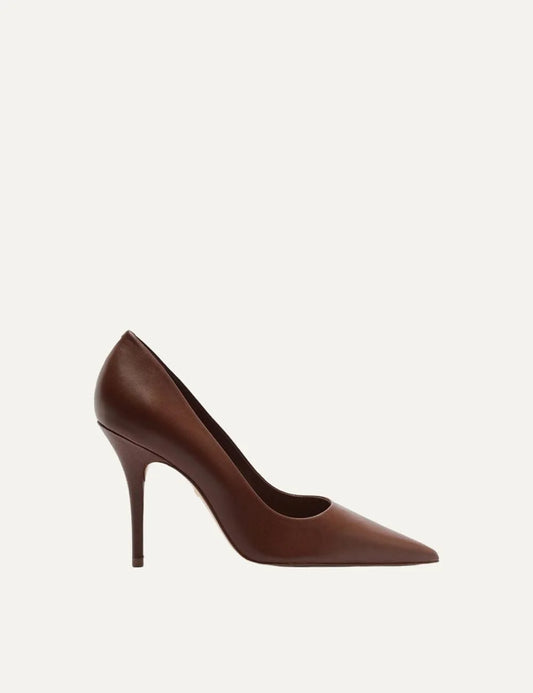 Arezzo Women’s Brown Leather Pointed-Toe Stiletto Pumps side view