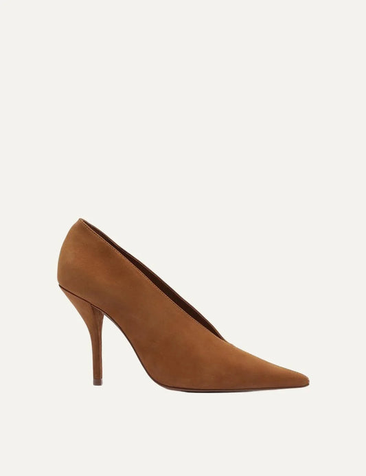 Arezzo Women’s Brown Suede V-Cut Stiletto Pumps side view