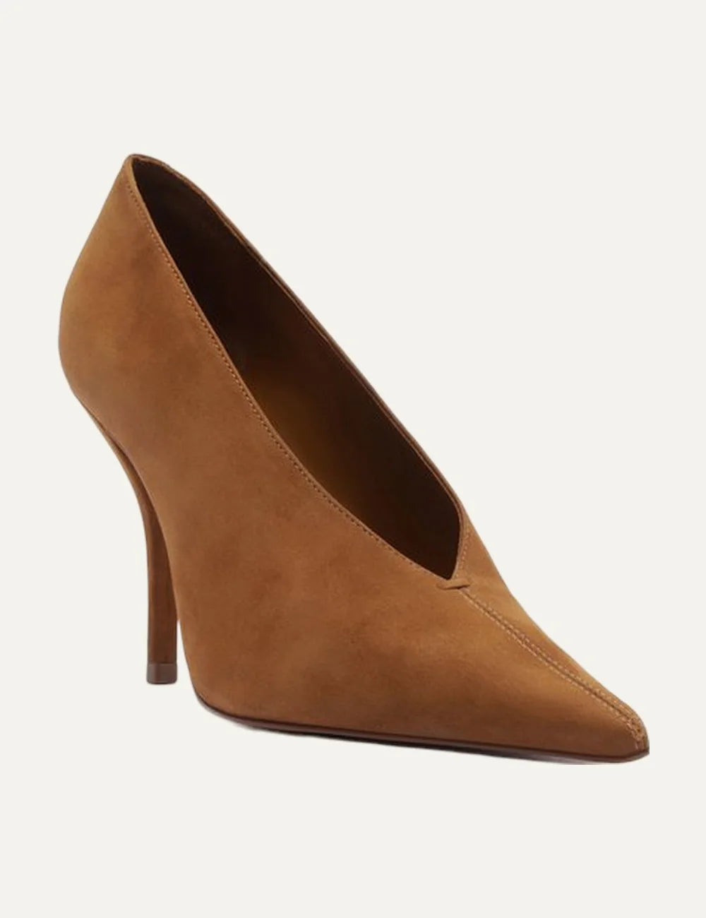 Arezzo Women’s Brown Suede V-Cut Stiletto Pumps front angle view