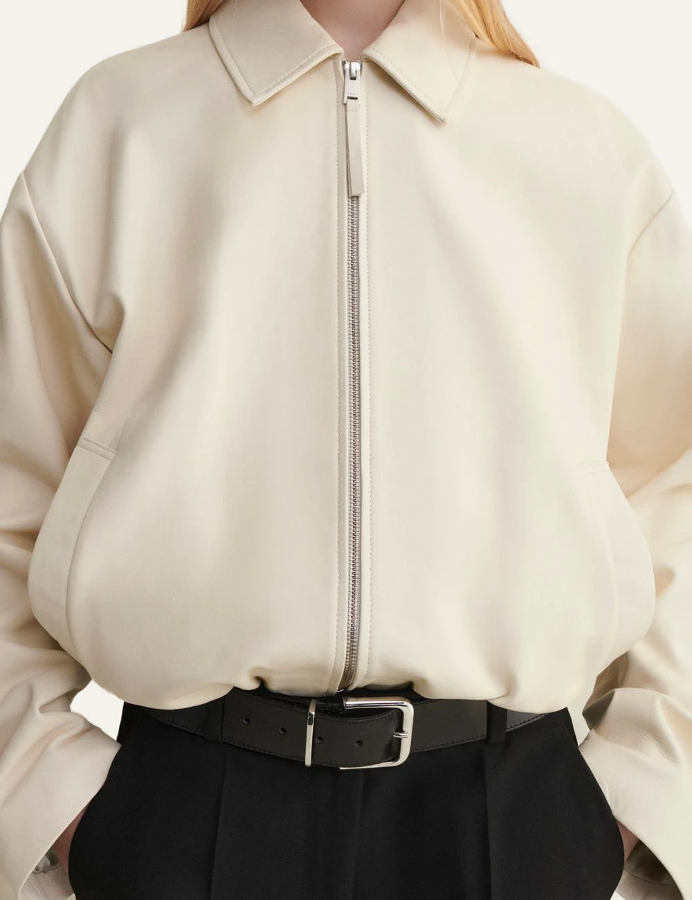 ARMA Loua leather jacket ecru front detail view zip jacket