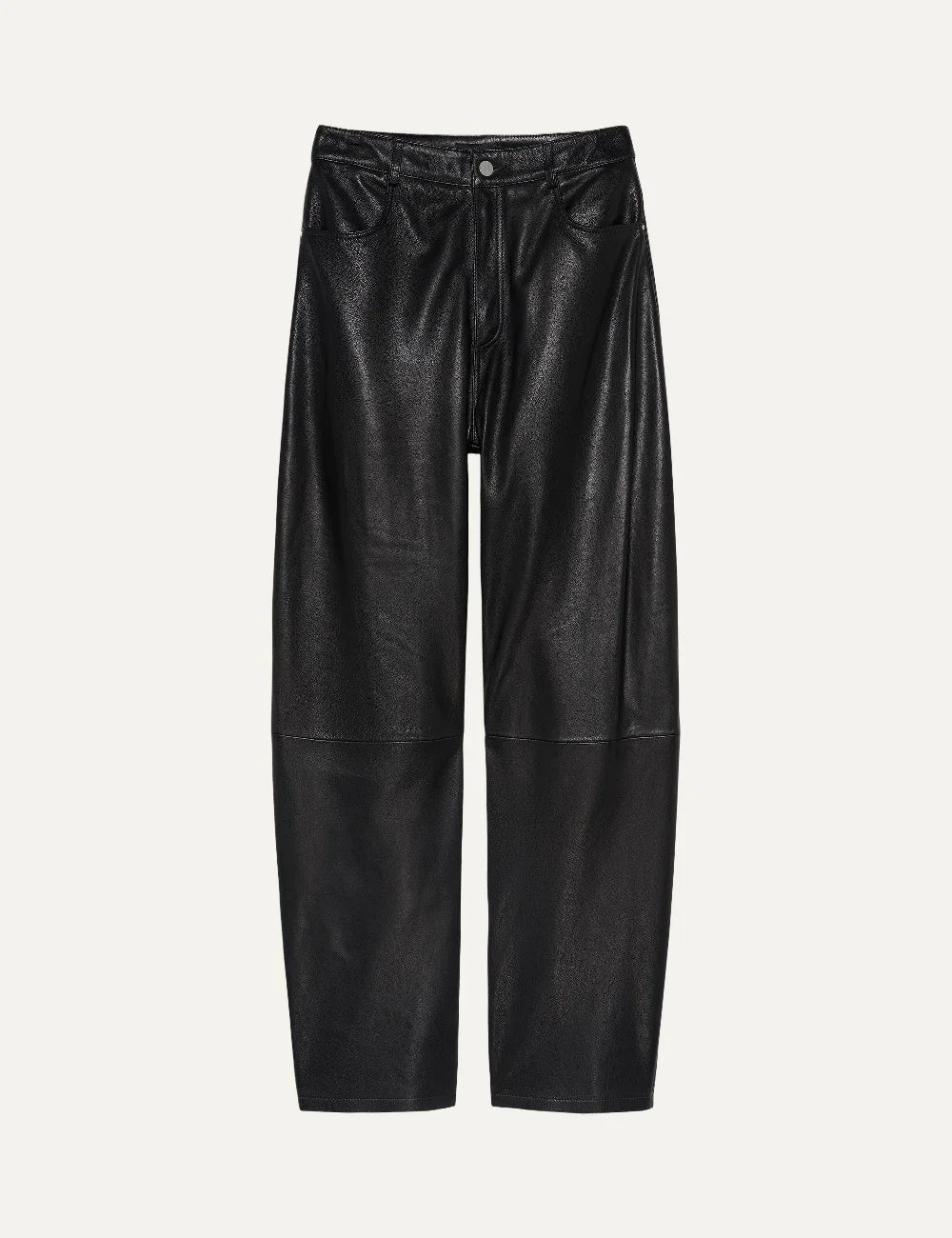 ARMA women's black sheep leather barrel leg trousers