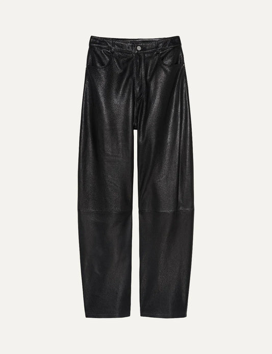 ARMA women's black sheep leather barrel leg trousers