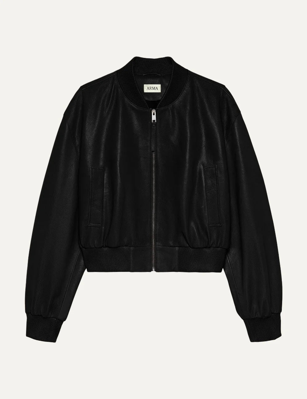 ARMA women's black sheep leather cropped bomber jacket