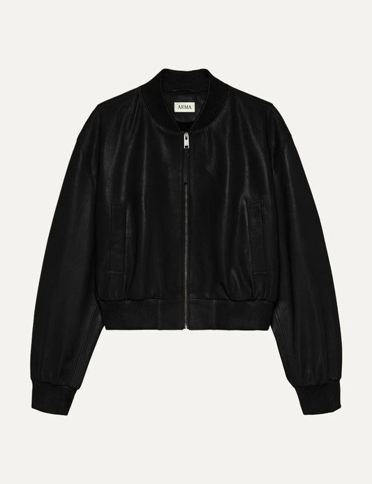 ARMA women's black sheep leather cropped bomber jacket