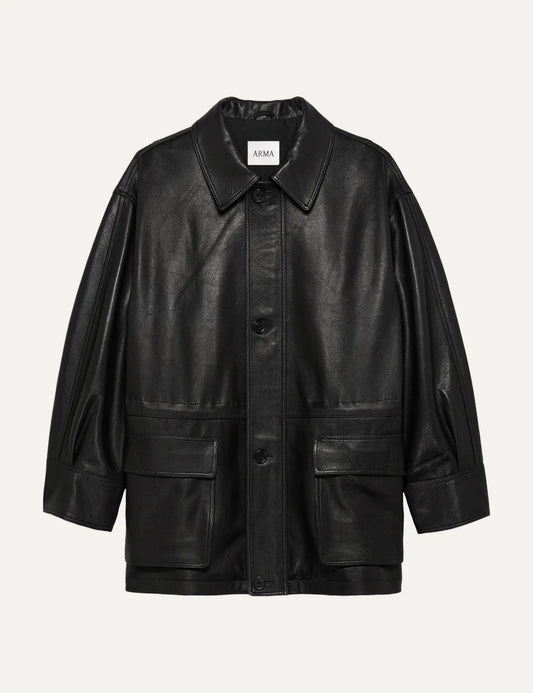 ARMA women's black sheep leather field jacket with front pockets