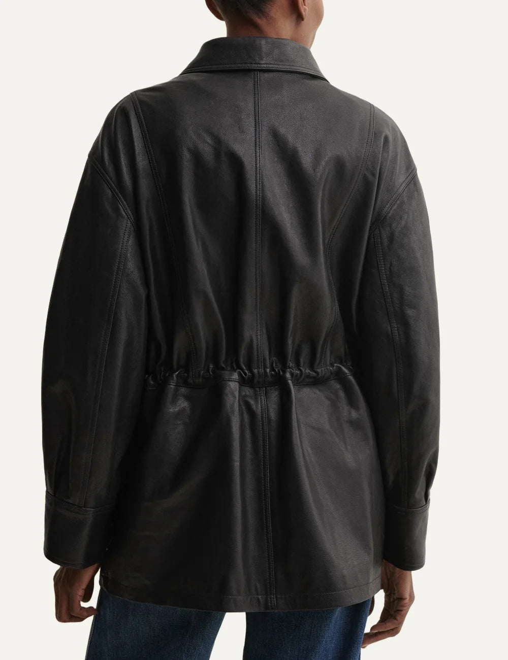 ARMA women's black sheep leather field jacket with front pockets back
