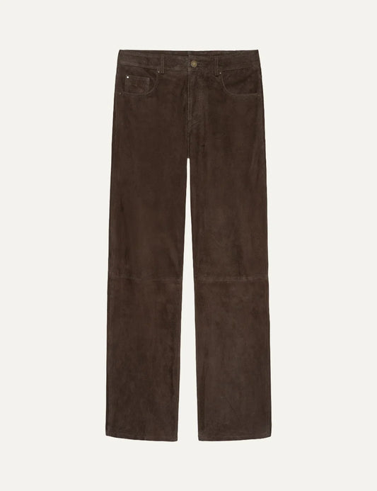 ARMA women's brown suede leather straight leg trousers