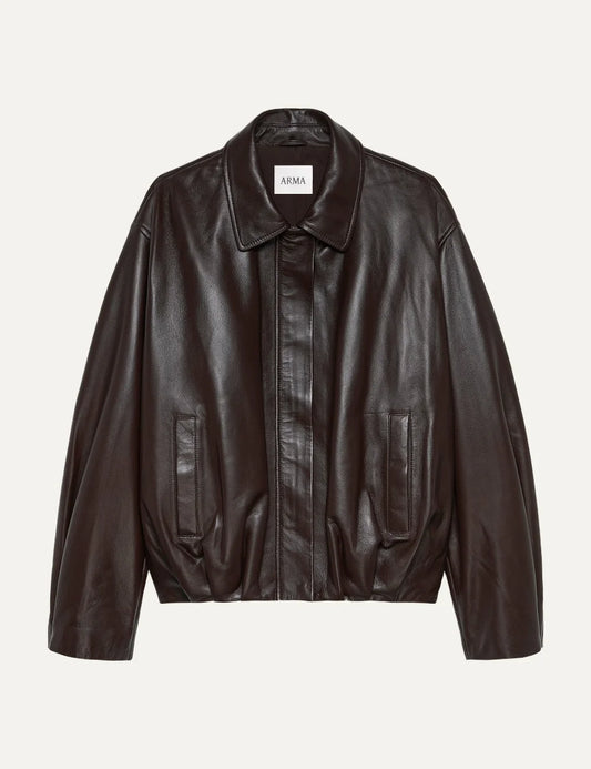ARMA women's dark brown lamb leather jacket with elasticated hem