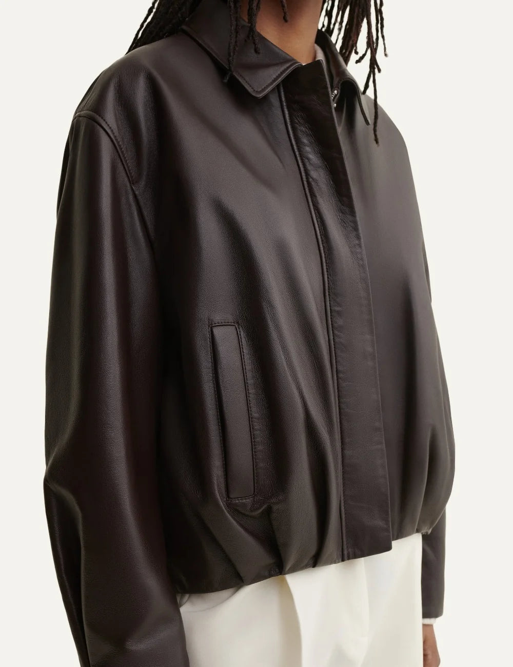 ARMA women's dark brown lamb leather jacket with elasticated hem side
