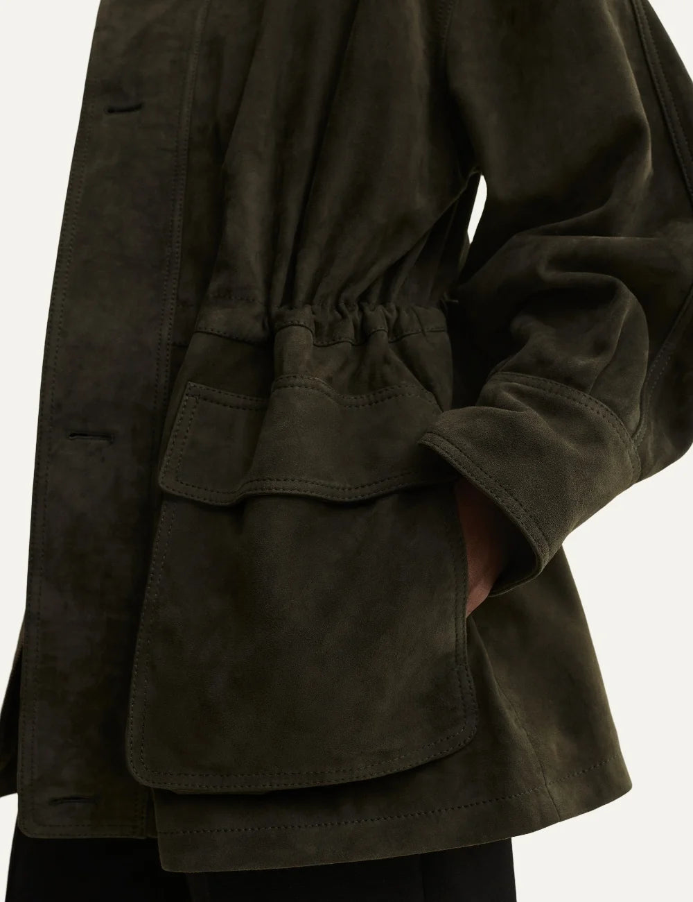 ARMA women's dark green lamb leather jacket with front pockets detail