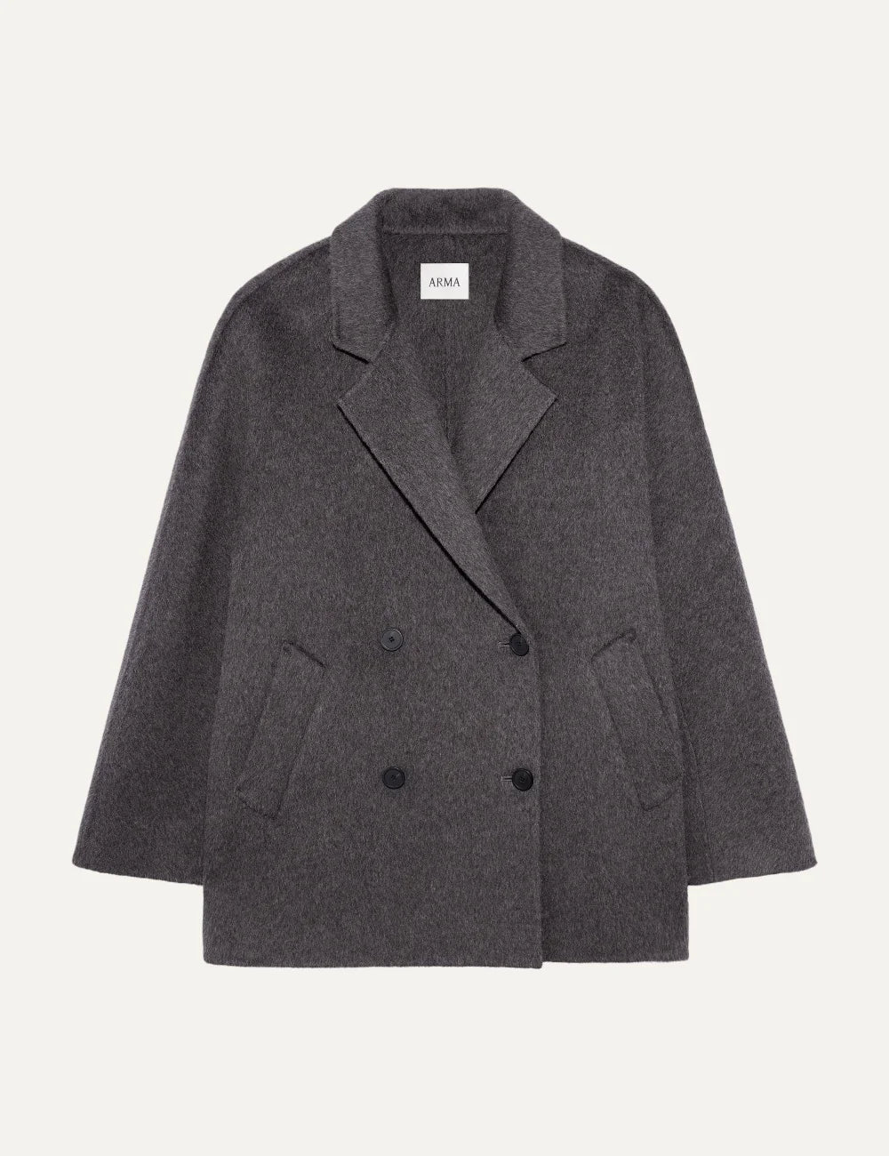 ARMA women's warm grey oversized double breasted wool coat