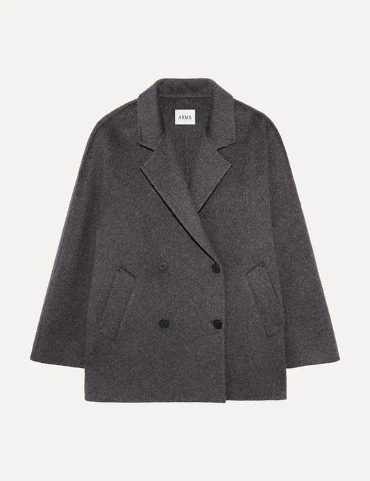 ARMA women's warm grey oversized double breasted wool coat