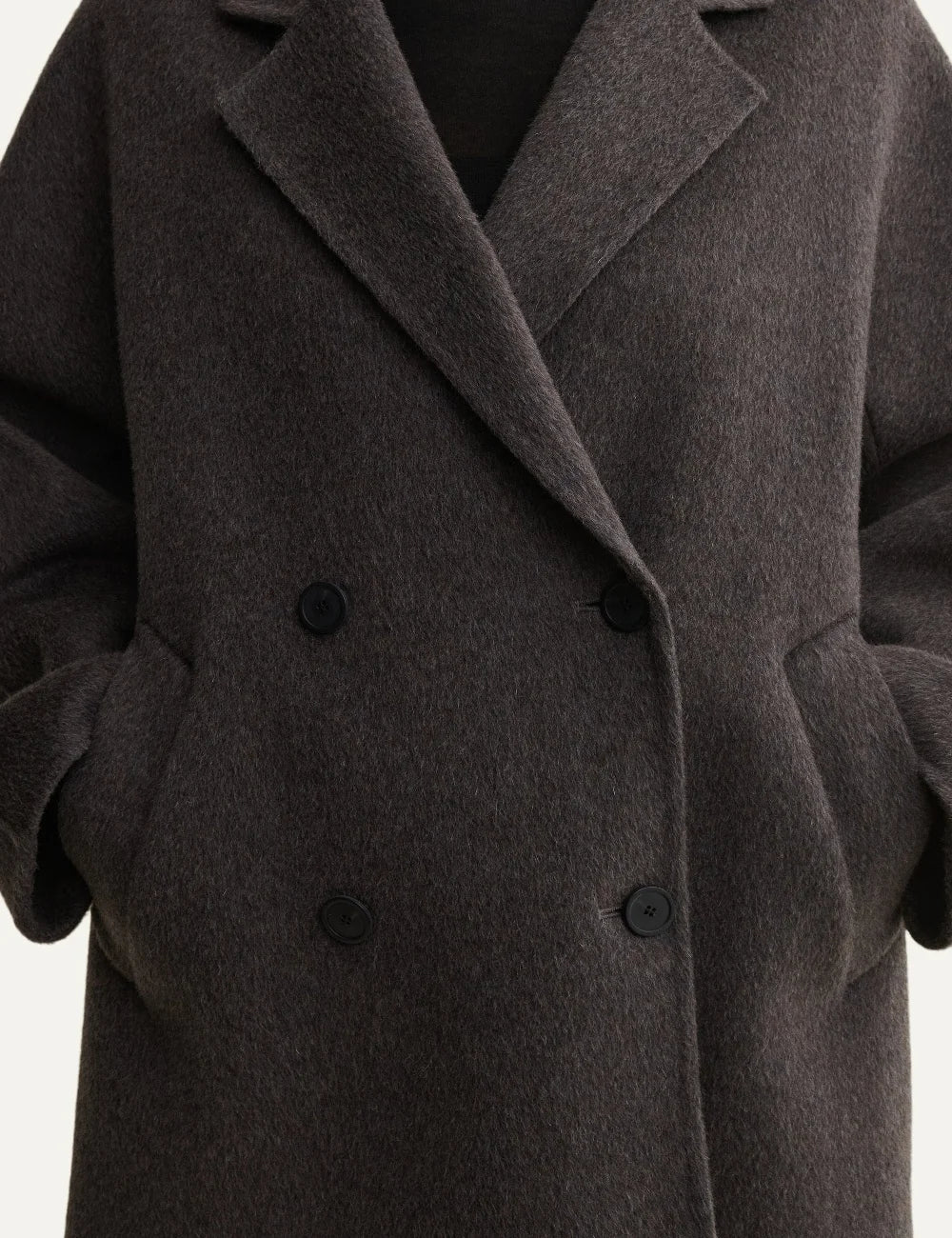 ARMA women's warm grey oversized double breasted wool coat detail