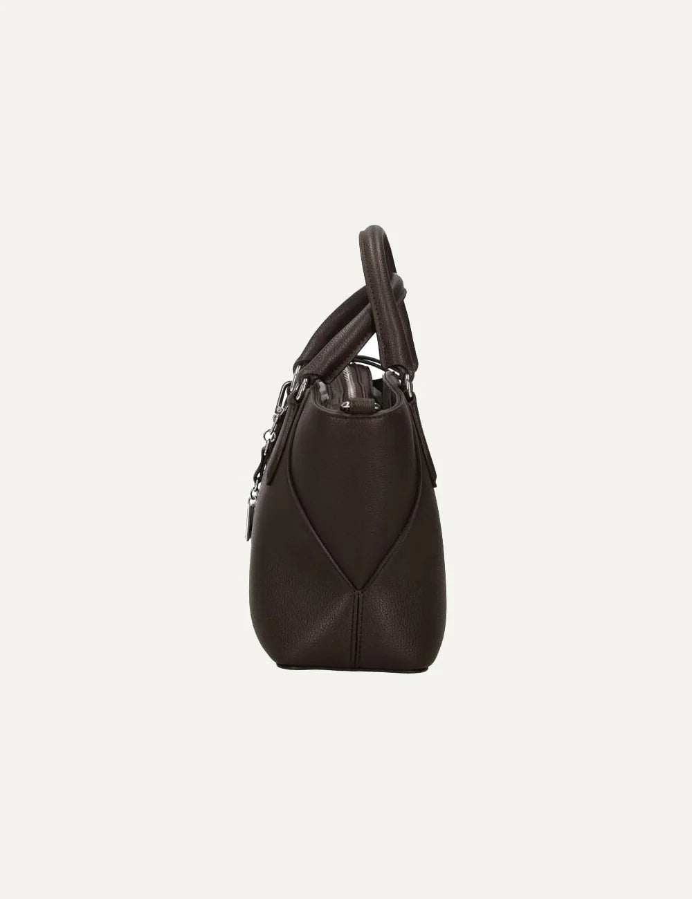 Women's Armani Exchange Isabel Mini dark brown handbag with double top handles, detachable shoulder strap, silver-tone A|X logo and zip closure side