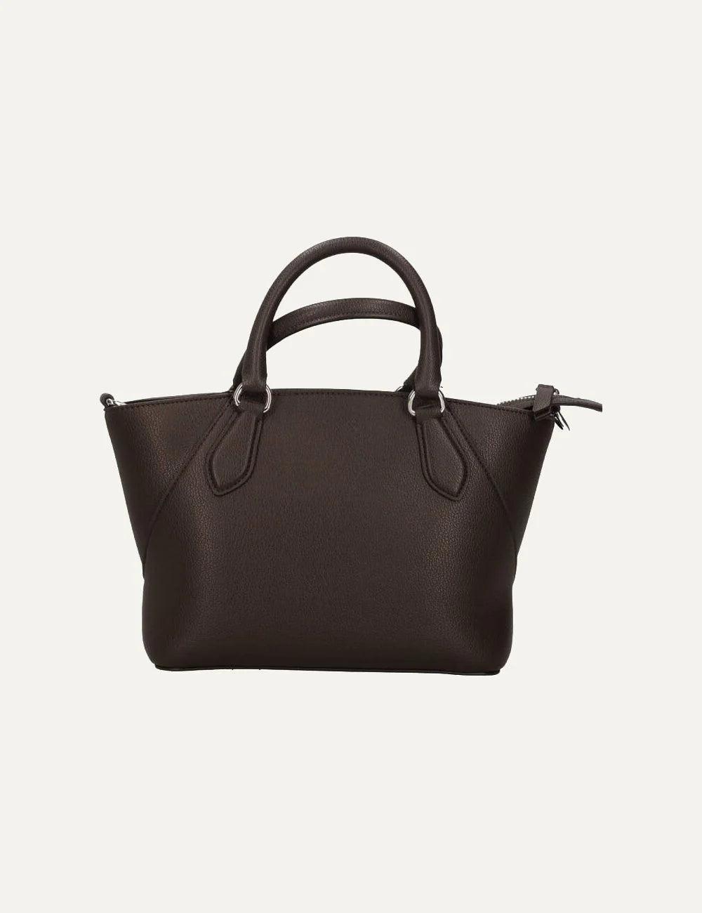 Women's Armani Exchange Isabel Mini dark brown handbag with double top handles, detachable shoulder strap, silver-tone A|X logo and zip closure back