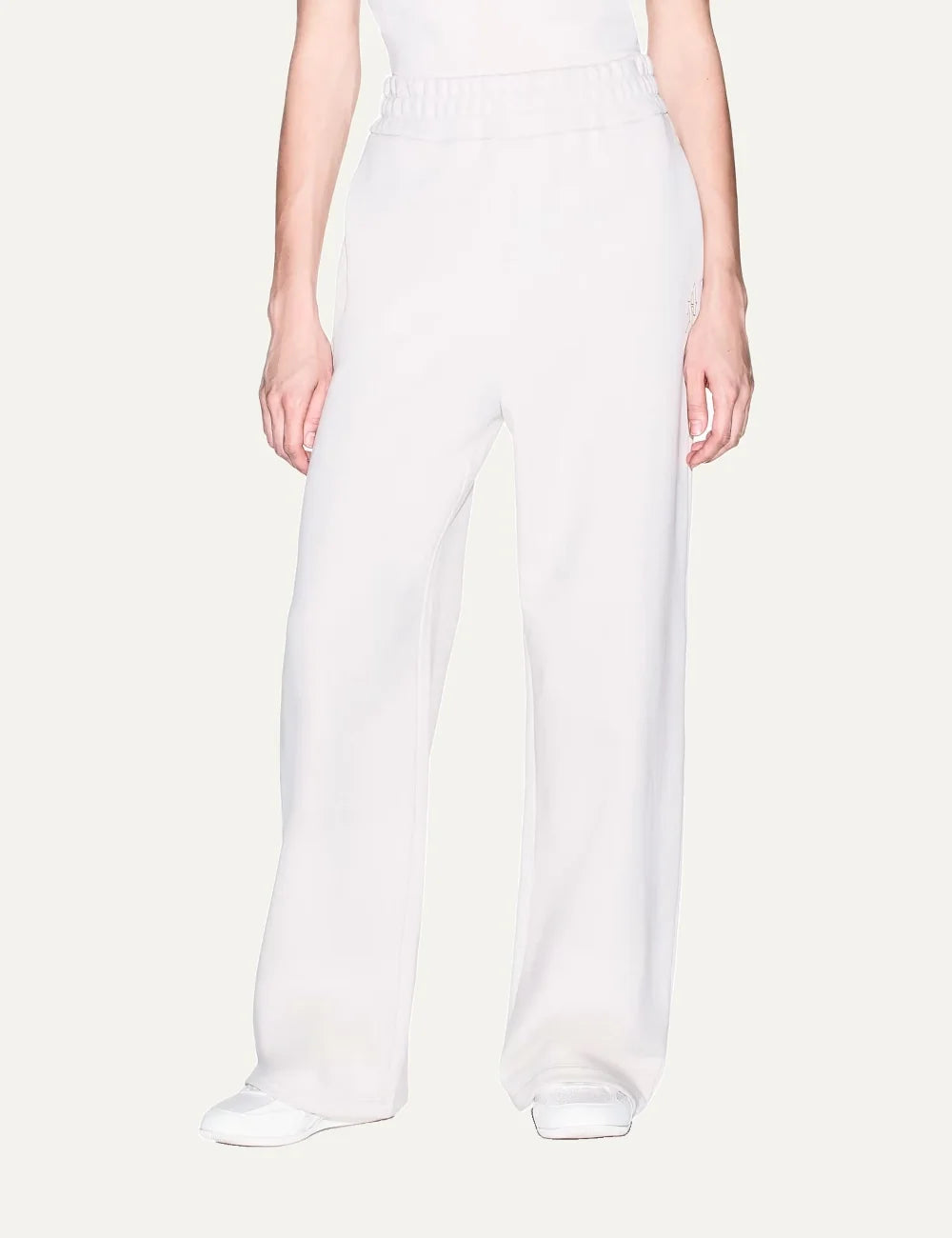 Women's Armani Exchange dark brown cotton wide-leg sweatpants with high elasticated waist, side pockets and logo detail