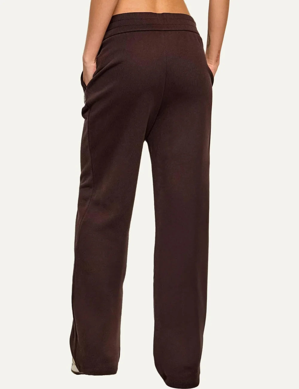 Women's Armani Exchange dark brown cotton wide-leg sweatpants with high elasticated waist, side pockets and embroidered logo back