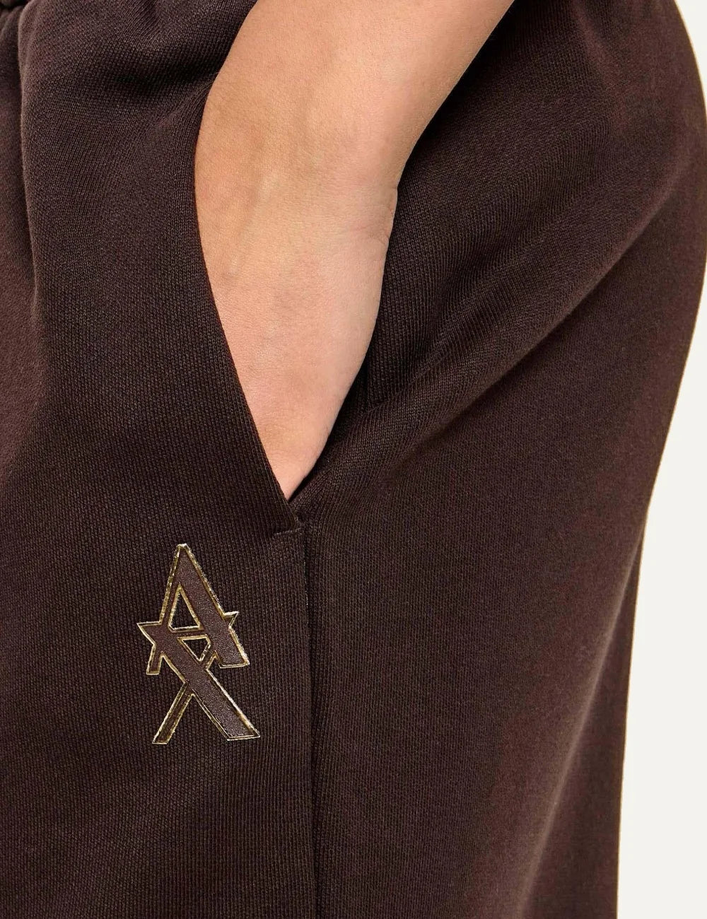 Women's Armani Exchange dark brown cotton wide-leg sweatpants with high elasticated waist, side pockets and embroidered logo detail