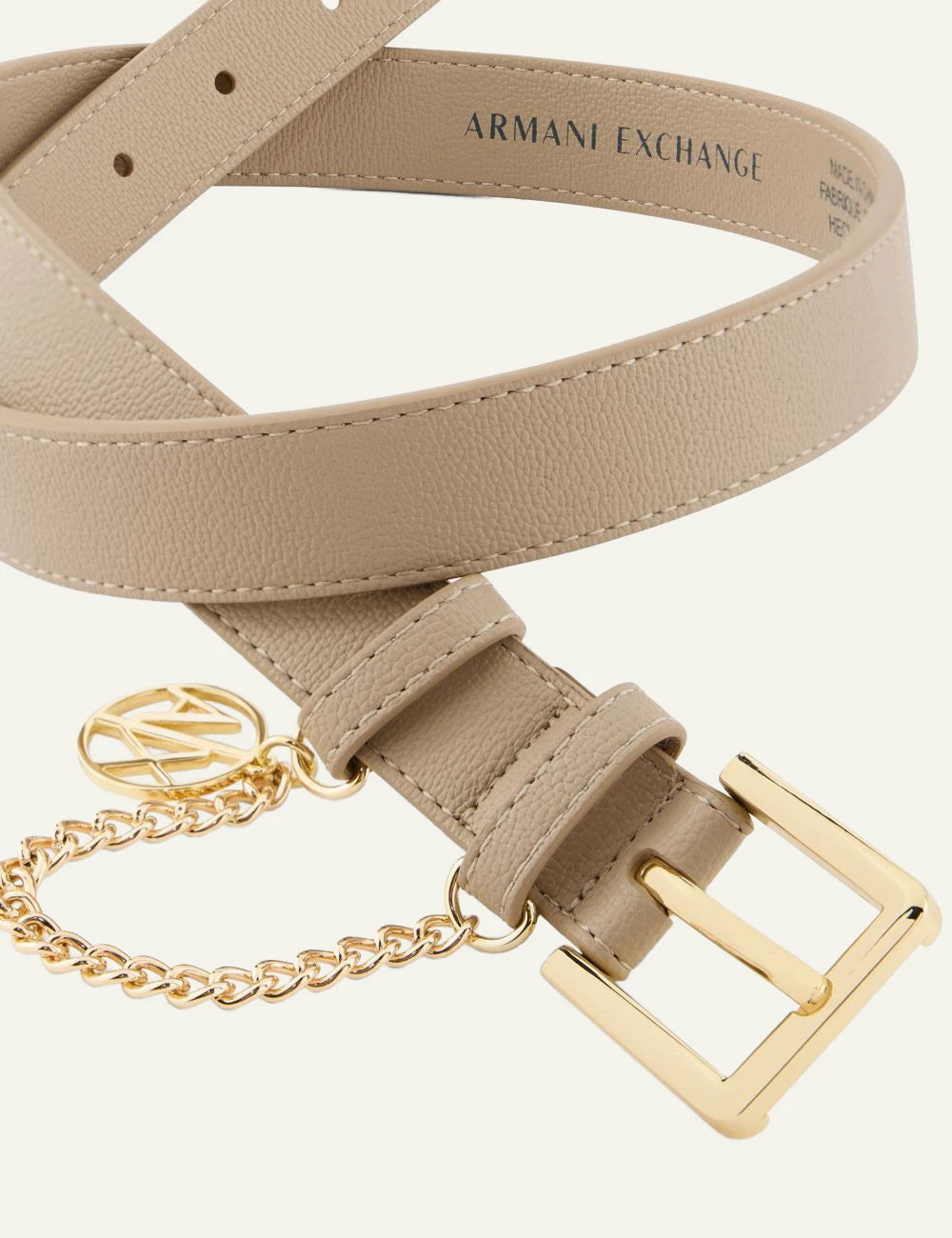 armani exchange beige belt gold chain logo buckle view