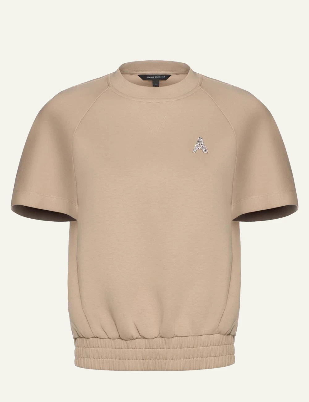 armani exchange beige short sleeve sweatshirt strass logo front view